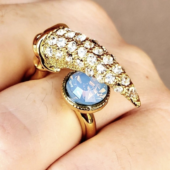 Handmade Jewelry - New Faceted Opal and White Topaz Claw & Cross Cuff Ring.